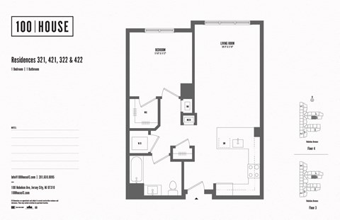 Floor plan for 1 bed, 1 bath, 736 sqft
